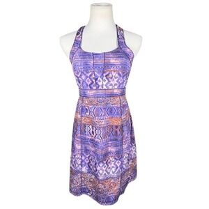 Title Nine Nimblene Halter Dress Purple Ikat Floral Athletic Stretch Size 4